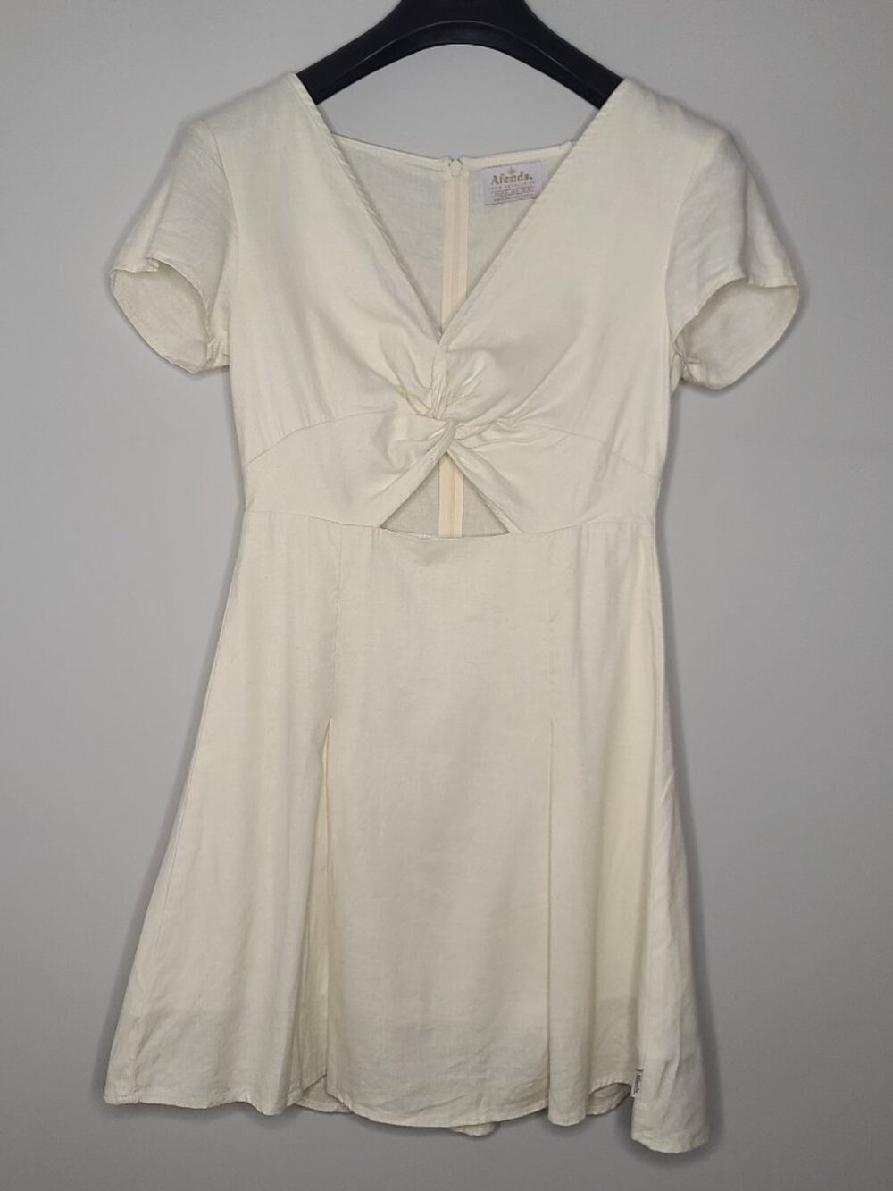 Afends Vintage Ivory Twist Front Cut out A-line Hemp Dress Size 4